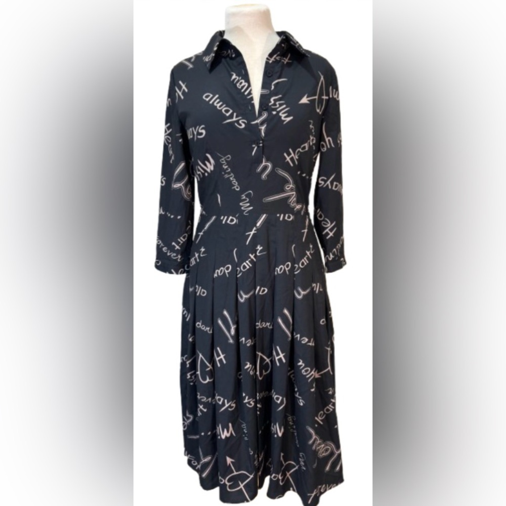 Size 4 Atelier Stylish Black Graphic Print Dress